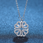 Four Leaf Clover Magnetic Folding Heart Crystal Pendant Necklace